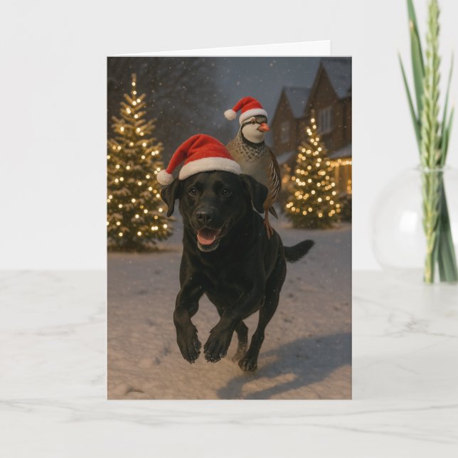 Black Labrador and Partridge Christmas card (Front)