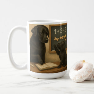 Black Labrador and Puppy in School Coffee Mug
