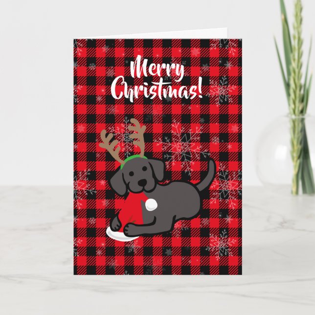 Black Labrador and Santa Christmas Cartoon Holiday Card (Front)