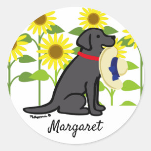 Black Labrador and Sunflowers Summer Classic Round Sticker