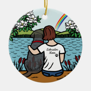 Black Labrador Angel and Mum Brown Ceramic Ornament