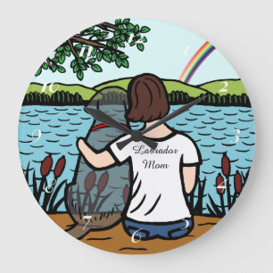 Black Labrador Angel and Mum Large Clock