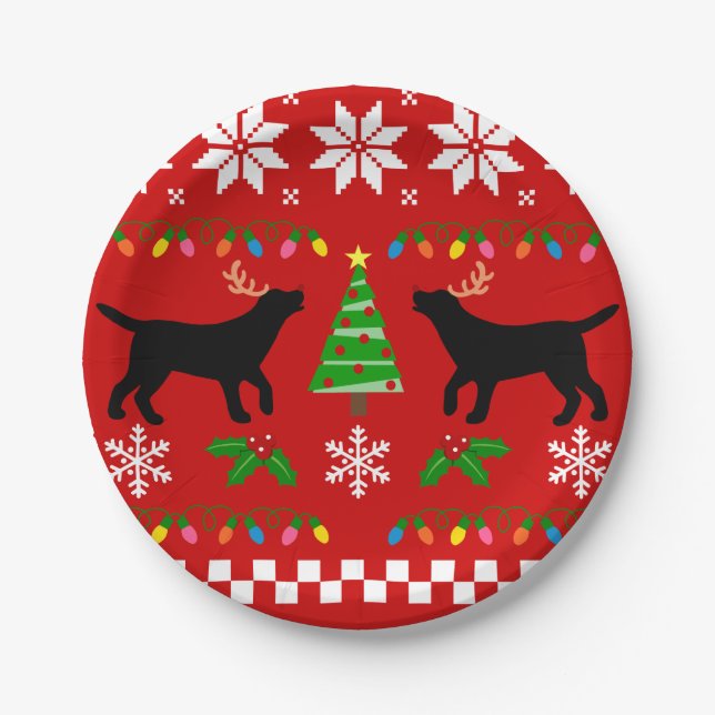 Black Labrador Antlers Christmas Paper Plate (Front)
