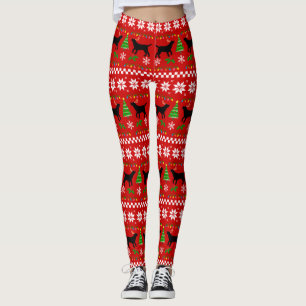 Black Labrador Antlers Ugly Christmas Pattern Leggings