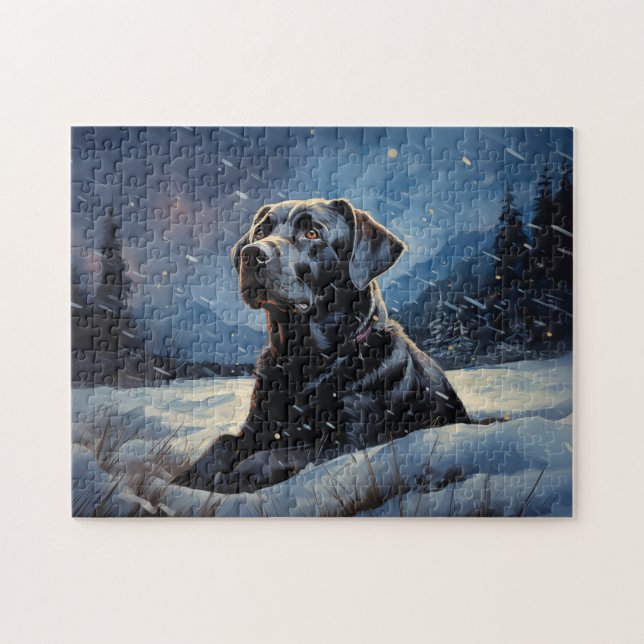Black Labrador at winter night Jigsaw Puzzle (Horizontal)