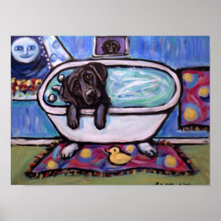 Black Labrador bathtub Poster