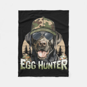Black Labrador Camo Cap Egg Hunter Vintage Easter  Fleece Blanket