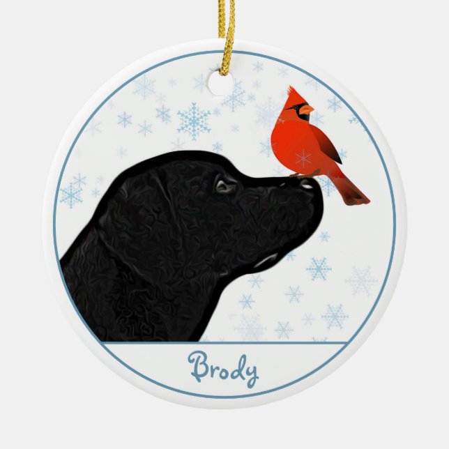 Black Labrador Cardinal Cute Dog Black Lab Ceramic Ornament (Front)