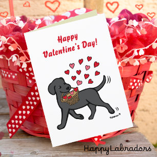 Black Labrador Carrying Hearts Valentine Holiday Card