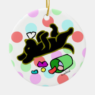 Black Labrador Cartoon Polka Dot Ornament