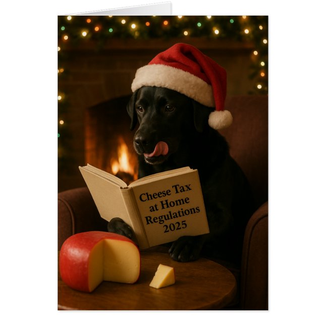 Black Labrador 'Cheese Tax' Christmas card (Front)