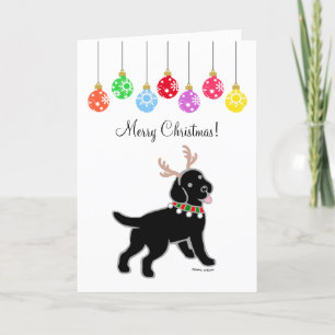 Black Labrador Christmas Antlers and Ornaments Holiday Card