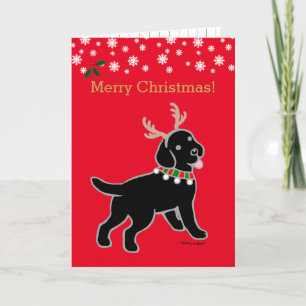 Black Labrador Christmas Antlers Holiday Card