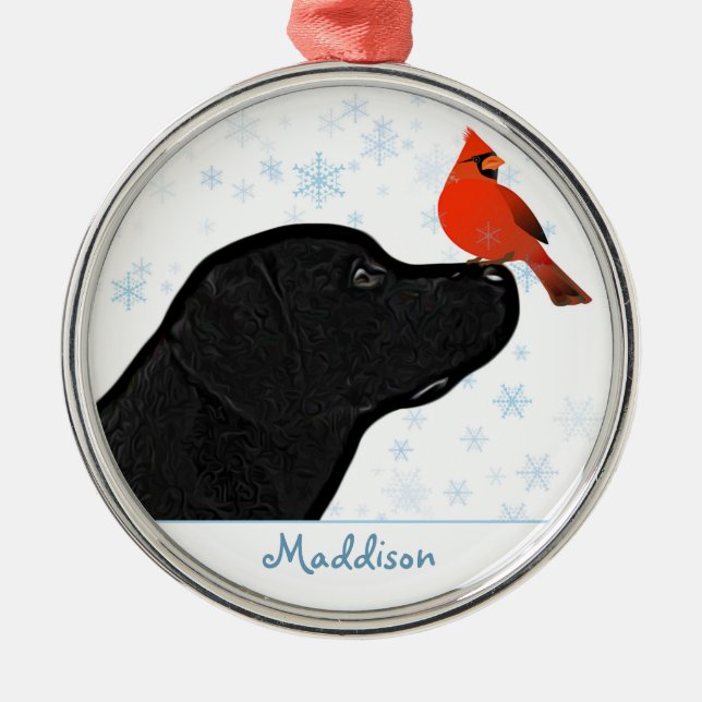 Black Labrador Christmas Cardinal - Cute Dog Metal Ornament (Front)