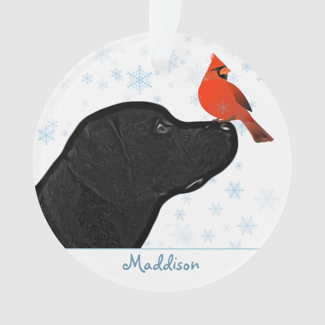 Black Labrador Christmas Cardinal - Cute Dog Ornament (Front)