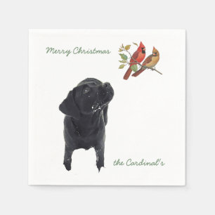 Black Labrador Christmas Cardinals Cute Dog Napkin