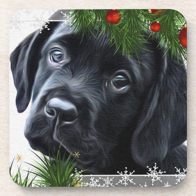 Black Labrador Christmas Coaster (Front)