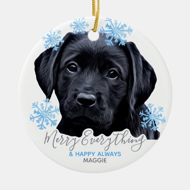 Black Labrador Christmas - Cute Puppy Black Lab Ceramic Ornament (Front)