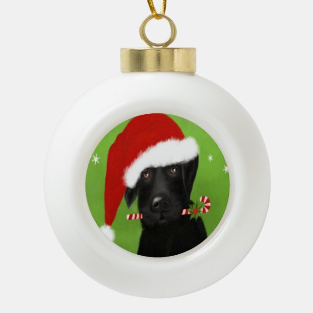 Black Labrador - Christmas Dog Ceramic Ornament (Front)