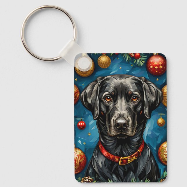 Black Labrador Christmas Dog Holiday Gift Key Ring (Front)