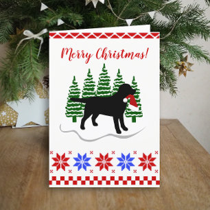 Black Labrador Christmas Evergreen Trees Holiday Card