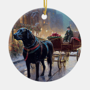 Black Labrador Christmas Festive Season  Ceramic Ornament