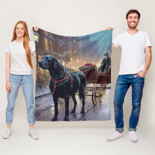 Black Labrador Christmas Festive Season  Fleece Blanket