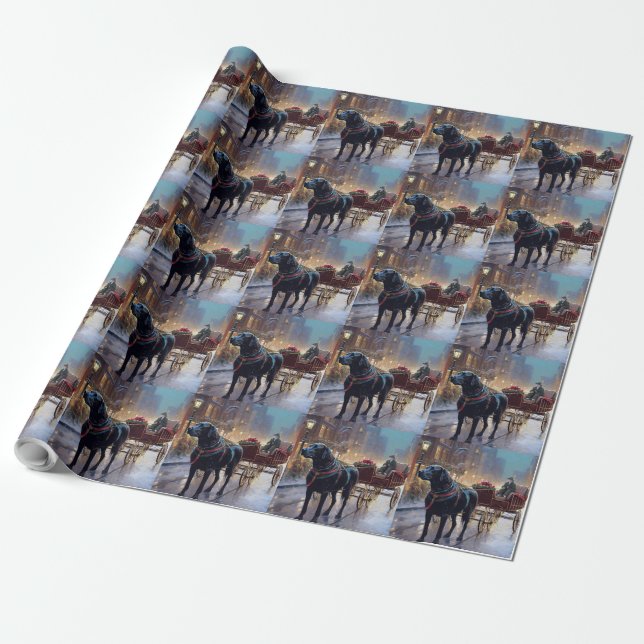 Black Labrador Christmas Festive Season  Wrapping Paper (Unrolled)