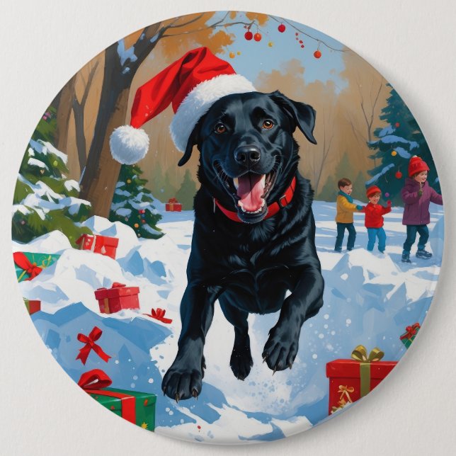 Black Labrador Christmas Festive Snow Scene  6 Cm Round Badge (Front)