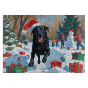 Black Labrador Christmas Festive Snow Scene  Cutting Board