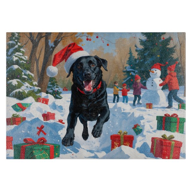 Black Labrador Christmas Festive Snow Scene  Cutting Board (Front)