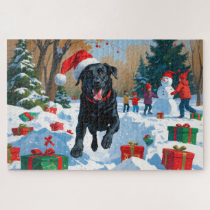 Black Labrador Christmas Festive Snow Scene  Jigsaw Puzzle