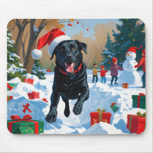 Black Labrador Christmas Festive Snow Scene Mouse Pad