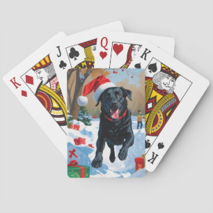 Black Labrador Christmas Festive Snow Scene Playing Cards