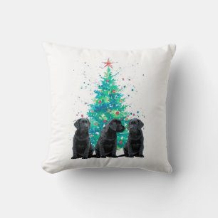 Black Labrador Christmas Puppy Cushion
