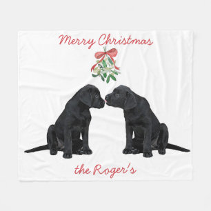 Black Labrador Christmas Puppy Fleece Blanket