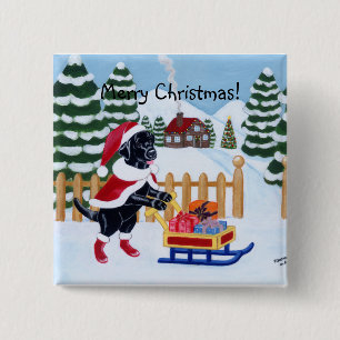 Black Labrador Christmas Santa 15 Cm Square Badge
