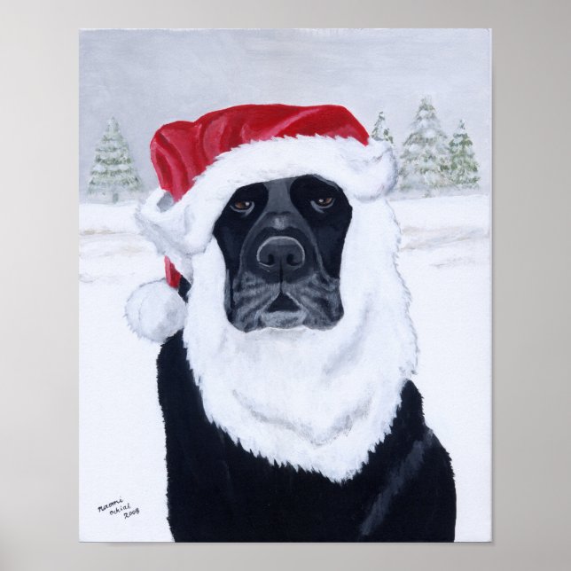 Black Labrador Christmas Santa Artwork Poster (Front)