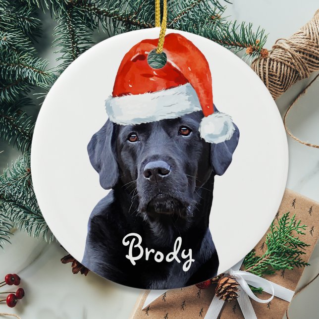 Black Labrador Christmas Santa Dog Labrador Ceramic Ornament (Creator Uploaded)