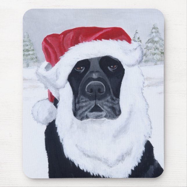 Black Labrador Christmas Santa Hat Painting Mouse Pad (Front)