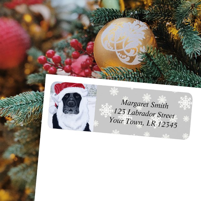 Black Labrador Christmas Snow Return Address Label (Black Labrador Santa Snowflakes Design Christmas Return Address Labels for Black Labrador Owners.)