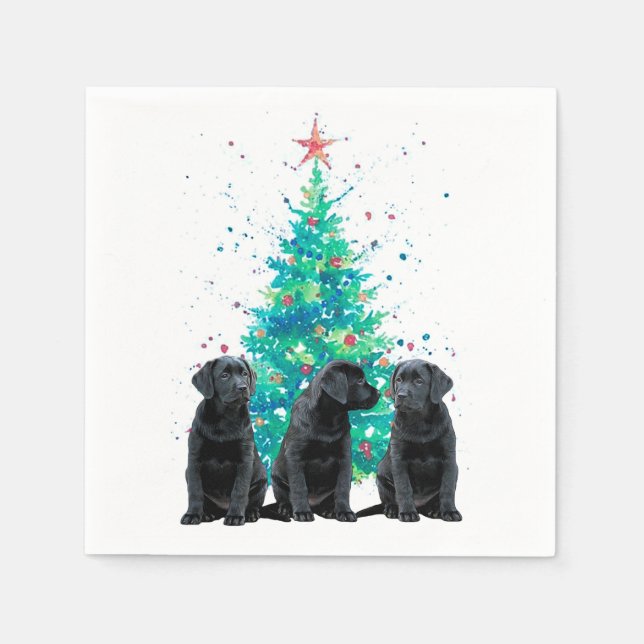 Black Labrador Christmas Tree Cute Dog Puppy Napkin (Front)