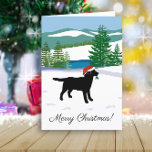 Black Labrador Christmas Winter View Holiday Card<br><div class="desc">Black Labrador Christmas Winter View Holiday Card for dog lovers who love Labradors.  Beautiful Black Labrador Silhouette design with Santa Hat.  Snow and evergreen trees.  Created by Naomi Ochiai.</div>