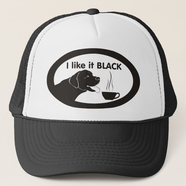 Black Labrador Coffee Theme Trucker Hat (Front)