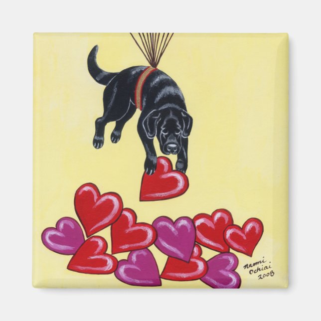 Black Labrador collecting LOVE Magnet (Front)