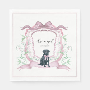 Black Labrador Coquette Pink Customizable Crest  Napkin