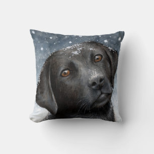 Black Labrador Dog 100 blue winter Cushion