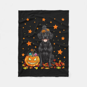 Black Labrador Dog And Pumpkin Candy Funny Fleece Blanket