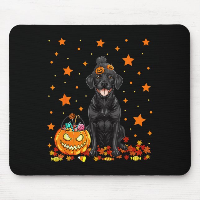 Black Labrador Dog And Pumpkin Candy Funny Mouse Pad (Front)