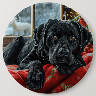 Black Labrador Dog Christmas Festive 6 Cm Round Badge